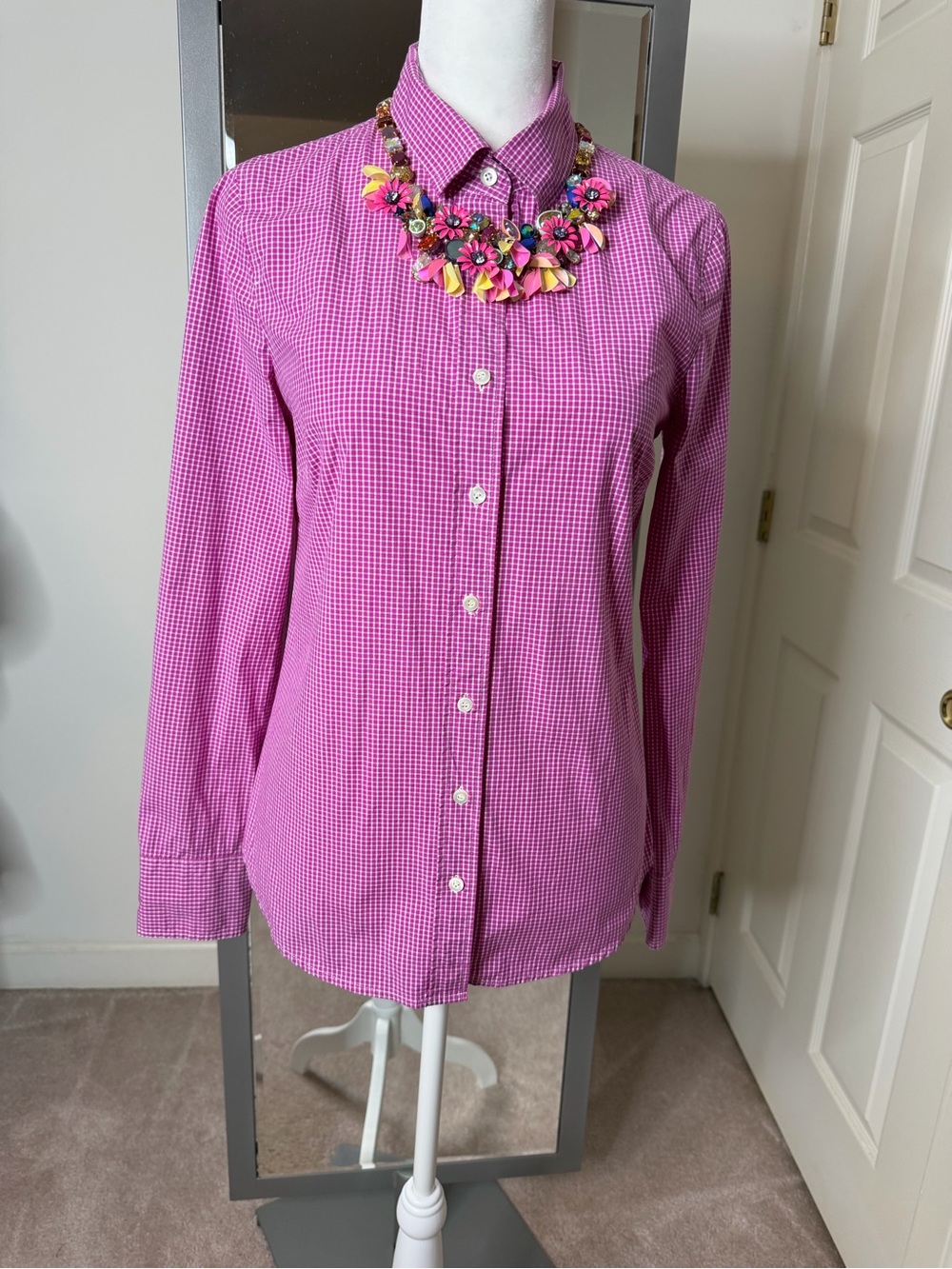 J. Crew Pink Gingham Button-Down Shirt